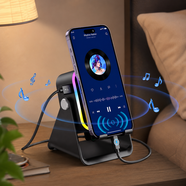 360° Wireless Bluetooth Speaker & Phone Stand with RGB Light