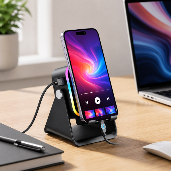 360° Wireless Bluetooth Speaker & Phone Stand with RGB Light