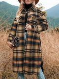 Women'S Plaid Print Button Front Split Side Warm Coat, Casual Loose Drop Shoulder Long Sleeve Collared Outerwear for Daily Wear, Women'S Clothes