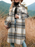 Women'S Plaid Print Button Front Split Side Warm Coat, Casual Loose Drop Shoulder Long Sleeve Collared Outerwear for Daily Wear, Women'S Clothes