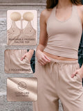 【Ready Together】Showitty Womens Athleisure 2 Piece Set, Built-In Bra Tank Top & Wide-Leg Pants with Pockets, Open Back Active Outfit