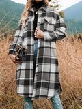 Women'S Plaid Print Button Front Split Side Warm Coat, Casual Loose Drop Shoulder Long Sleeve Collared Outerwear for Daily Wear, Women'S Clothes