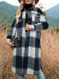 Women'S Plaid Print Button Front Split Side Warm Coat, Casual Loose Drop Shoulder Long Sleeve Collared Outerwear for Daily Wear, Women'S Clothes